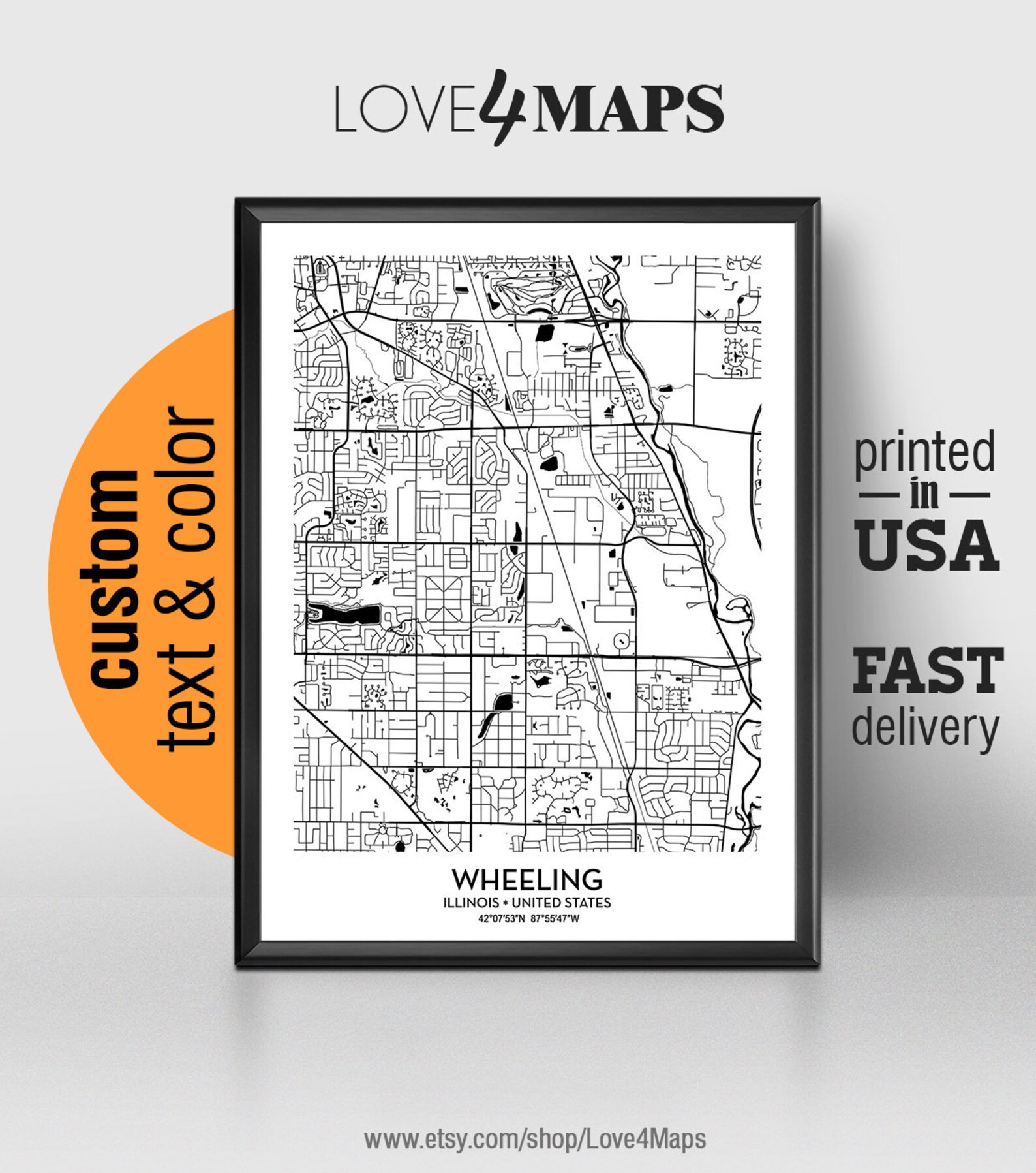 Wheeling Illinois Map Wheeling City Print Wheeling Poster Etsy