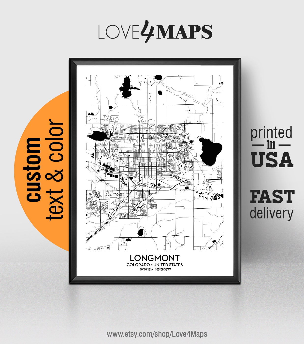 Longmont Colorado kaart Longmont stad Print Longmont Poster Etsy