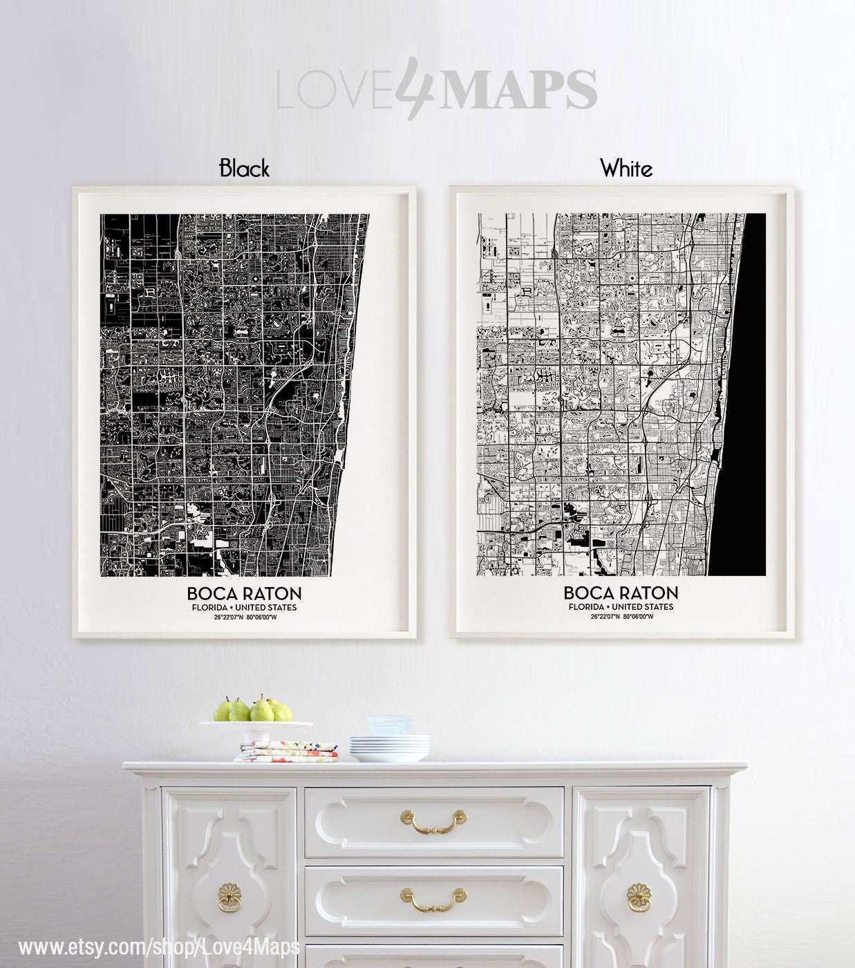 Boca Raton FL City Map Poster Print Wall Art Decor Boca Etsy