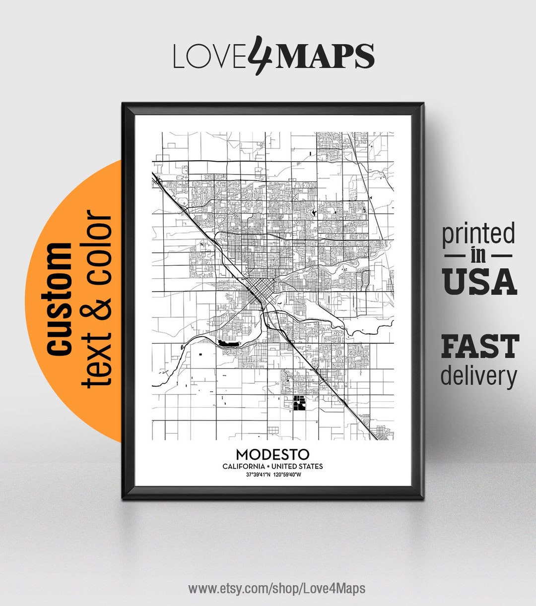 Modesto California Map Modesto City Print Modesto Poster Etsy 日本