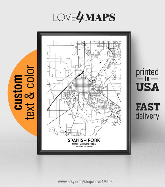 Spanish Fork Utah Map Spanish Fork City Print Spanish Fork Etsy