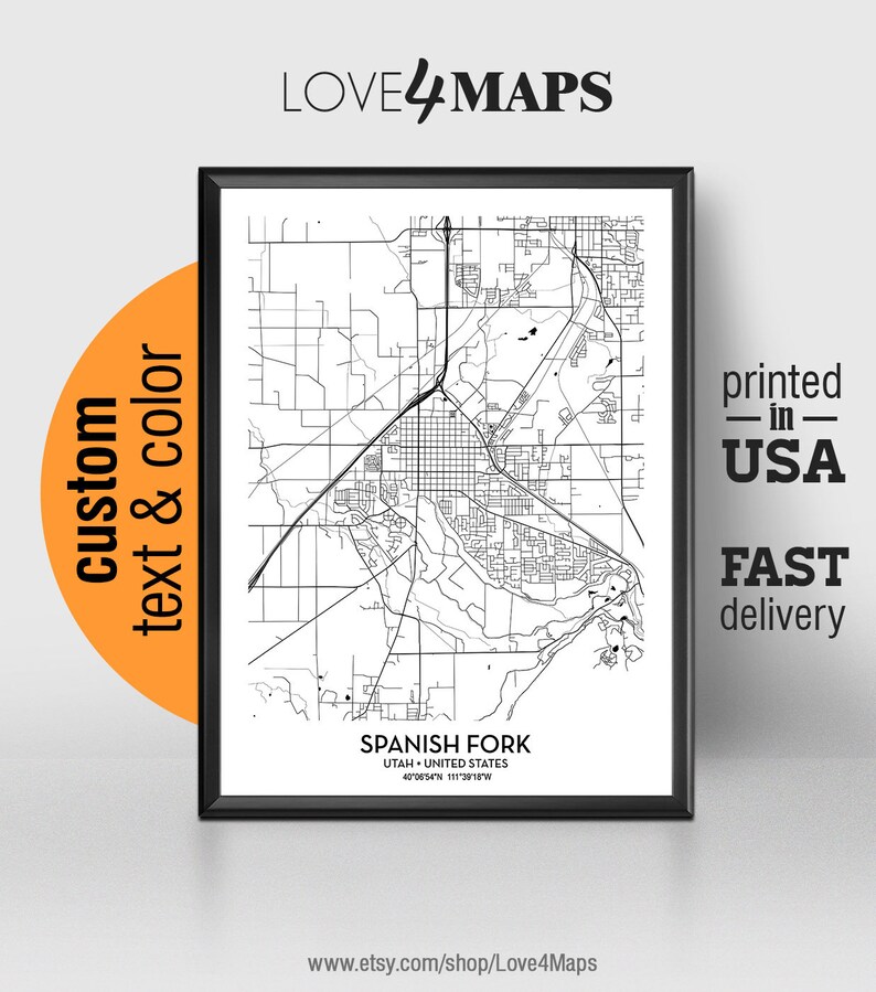 Spanish Fork Utah Map Spanish Fork City Print Spanish Fork Etsy