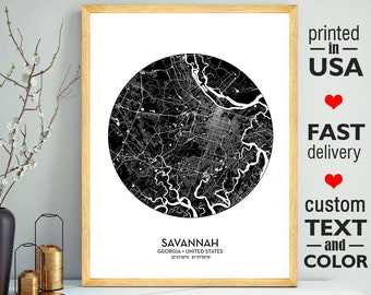 Savannah Map Print Poster,Savannah City Georgia Print,Personalized Wedding Map Art Gift For Couple,Custom city map,Savannah State University