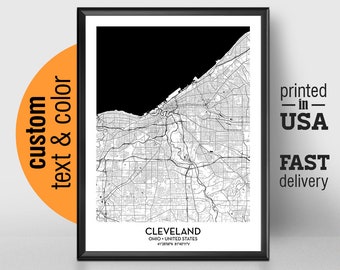 Cleveland Ohio Map, Cleveland City Print, Cleveland Poster, Personalized Wedding Map Art Gift For Couple, Custom city map