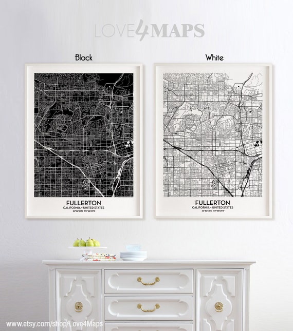 Fullerton California Map Fullerton City Print Fullerton Etsy