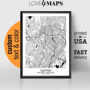Clifton New Jersey Map, Clifton City Print, Clifton Poster ...