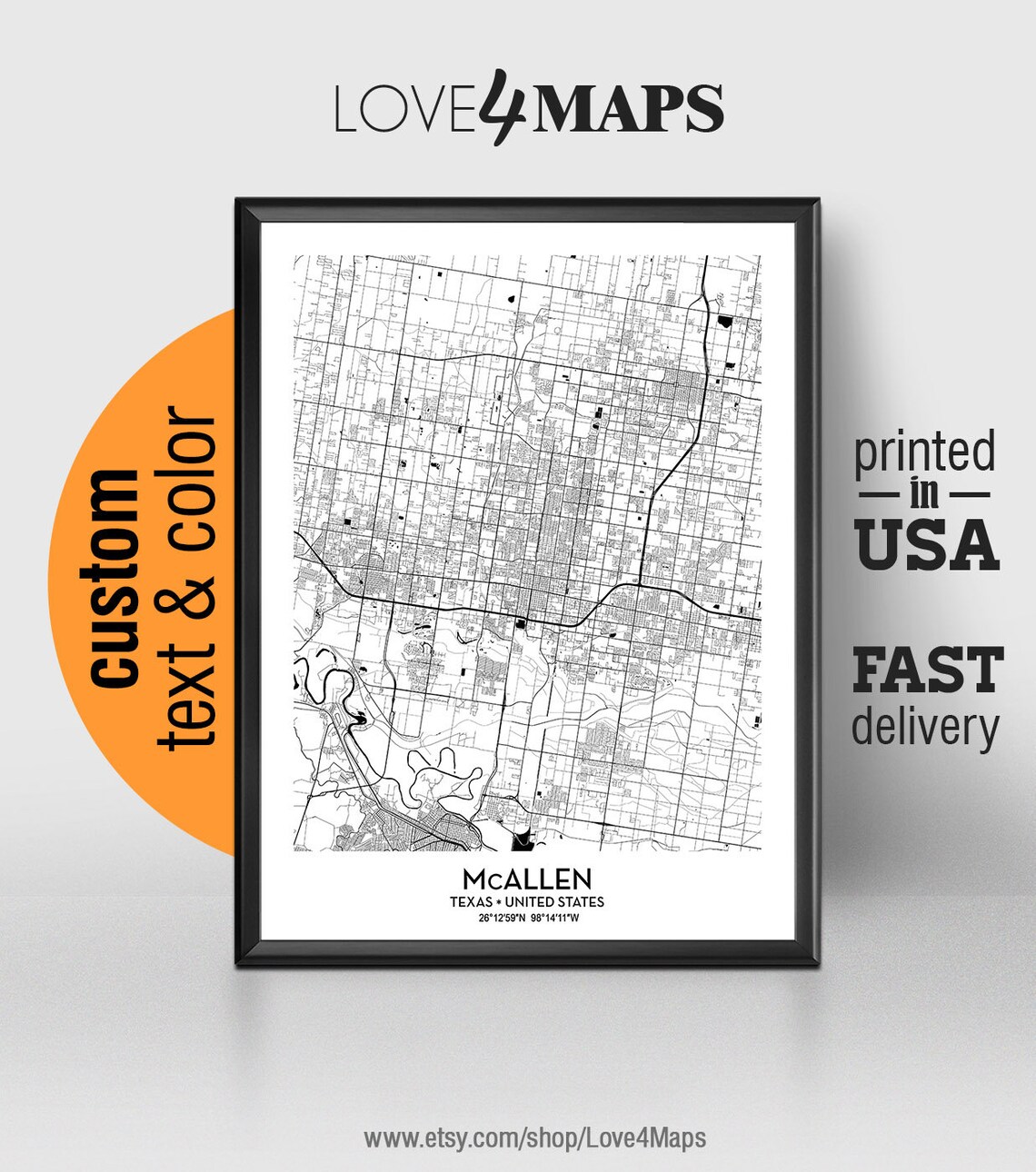 Mcallen Texas Map Mcallen City Print Mcallen Poster - Etsy