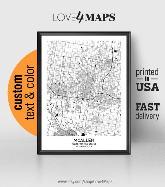 Mcallen Texas Map Mcallen City Print Mcallen Poster | Etsy