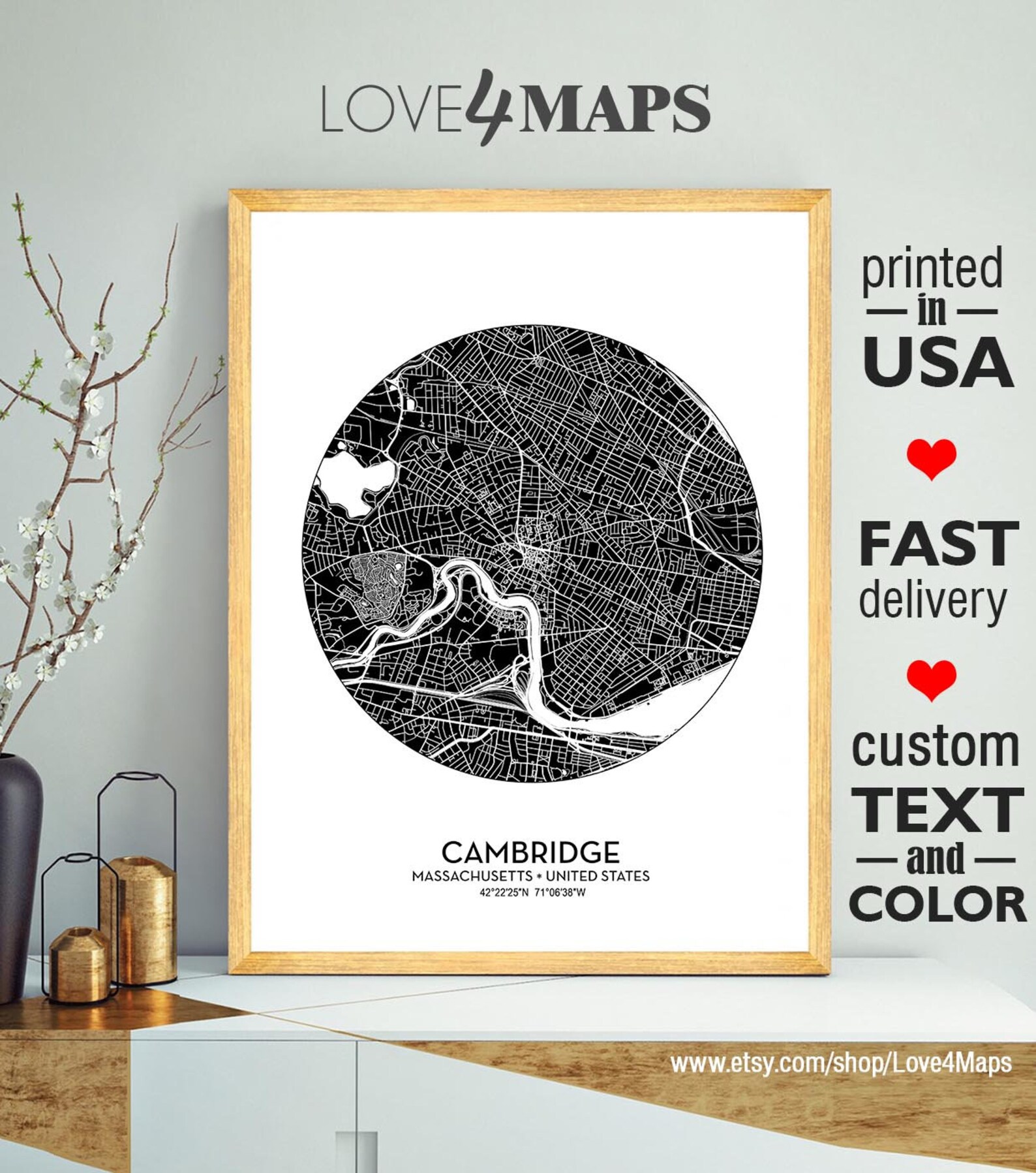 Cambridge Map Print Cambridge City Massachusetts Poster - Etsy