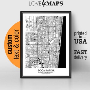 Boca Raton Florida Map, Boca Raton City Print, Boca Raton Poster, Personalized Wedding Map Art Gift For Couple, Custom city map image 1