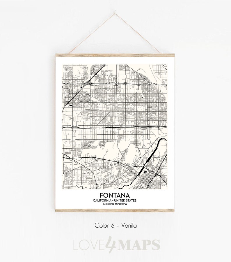 Fontana CA City Map Poster Print Wall Art Decor Fontana - Etsy