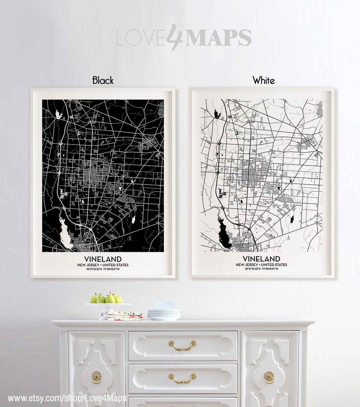 Vineland New Jersey Map Vineland City Print