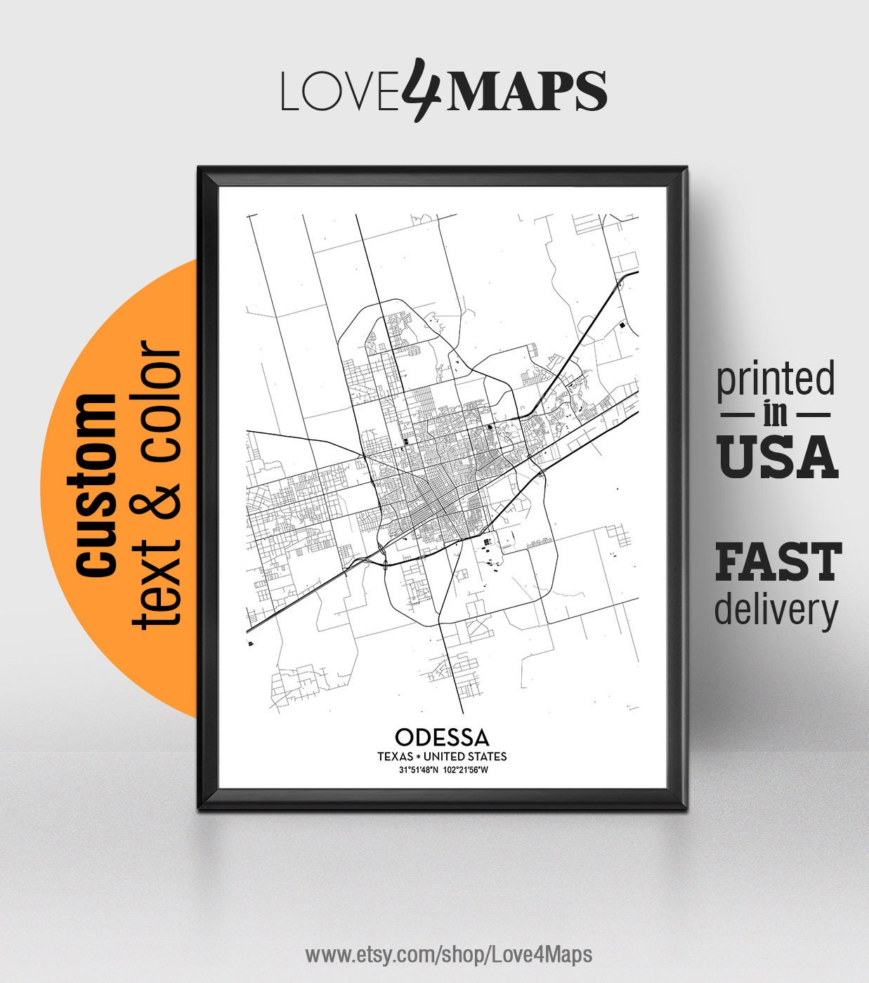 Odessa Texas Map Odessa City Print Odessa Poster - Etsy