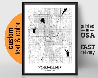 Oklahoma City Oklahoma Map, Oklahoma City Print, Oklahoma City Poster, Personalized Wedding Map Art Gift For Couple, Custom city map