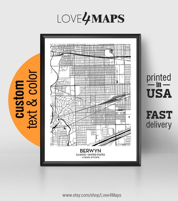 Berwyn Illinois Map Berwyn City Print Berwyn Poster Etsy