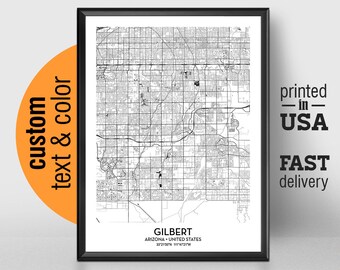 Gilbert Arizona Map, Gilbert City Print, Gilbert Poster, Personalized Wedding Map Art Gift For Couple, Custom city map