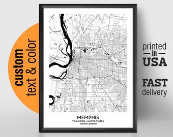 Memphis Tennessee Map, Memphis City Print, Memphis Poster, Personalized Wedding Map Art Gift For Couple, Custom city map, Rhodes College