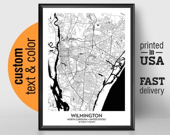 Wilmington North Carolina Map, Wilmington City Print, Wilmington Poster, Personalized Wedding Map Art Gift For Couple, Custom city map