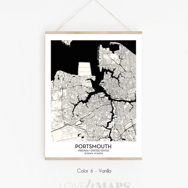 Portsmouth VA City Map poster print wall art decor | Portsmouth Virginia map | Scandinavian Nordic wall art | Modern Home Decor Gift