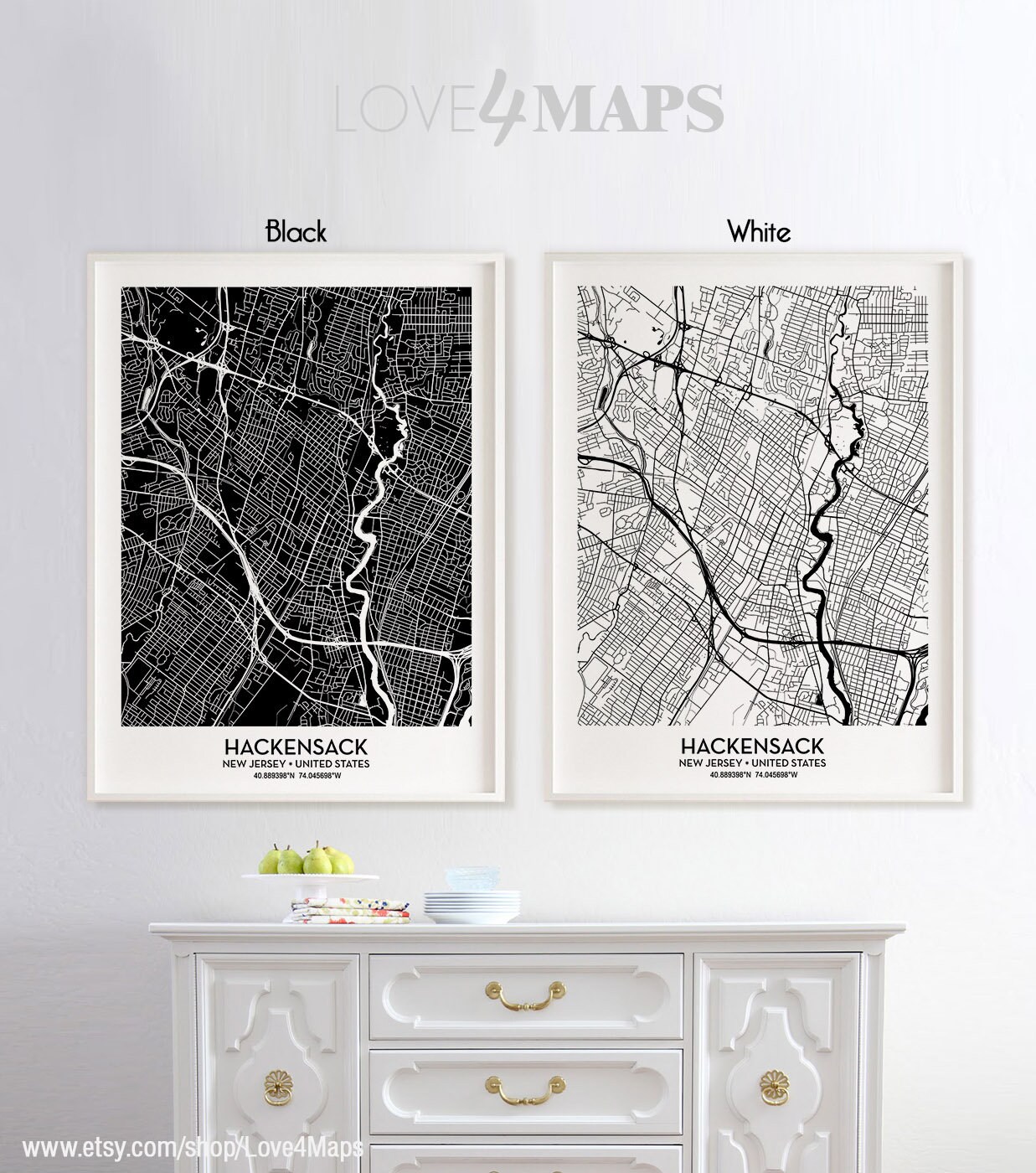 Hackensack New Jersey Map Hackensack City Print Hackensack Etsy