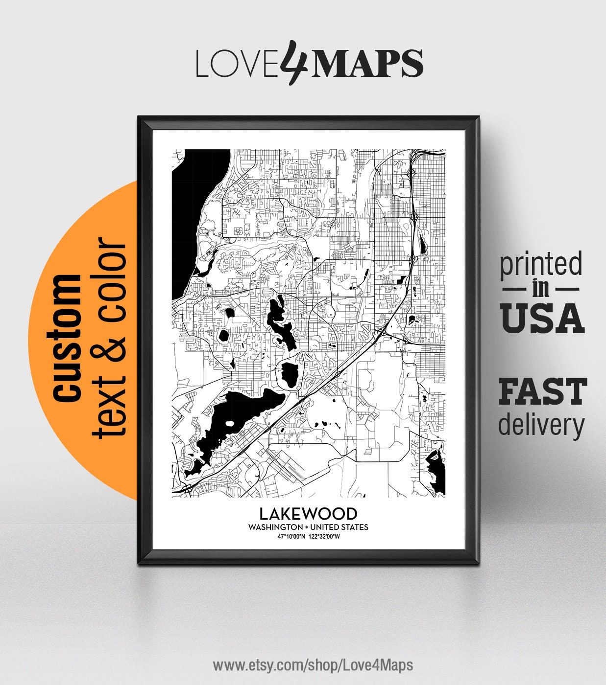 Lakewood Washington Map Lakewood City Print Lakewood Poster Etsy