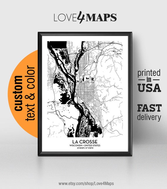 La Crosse Wisconsin Map La Crosse City Print La Crosse Etsy