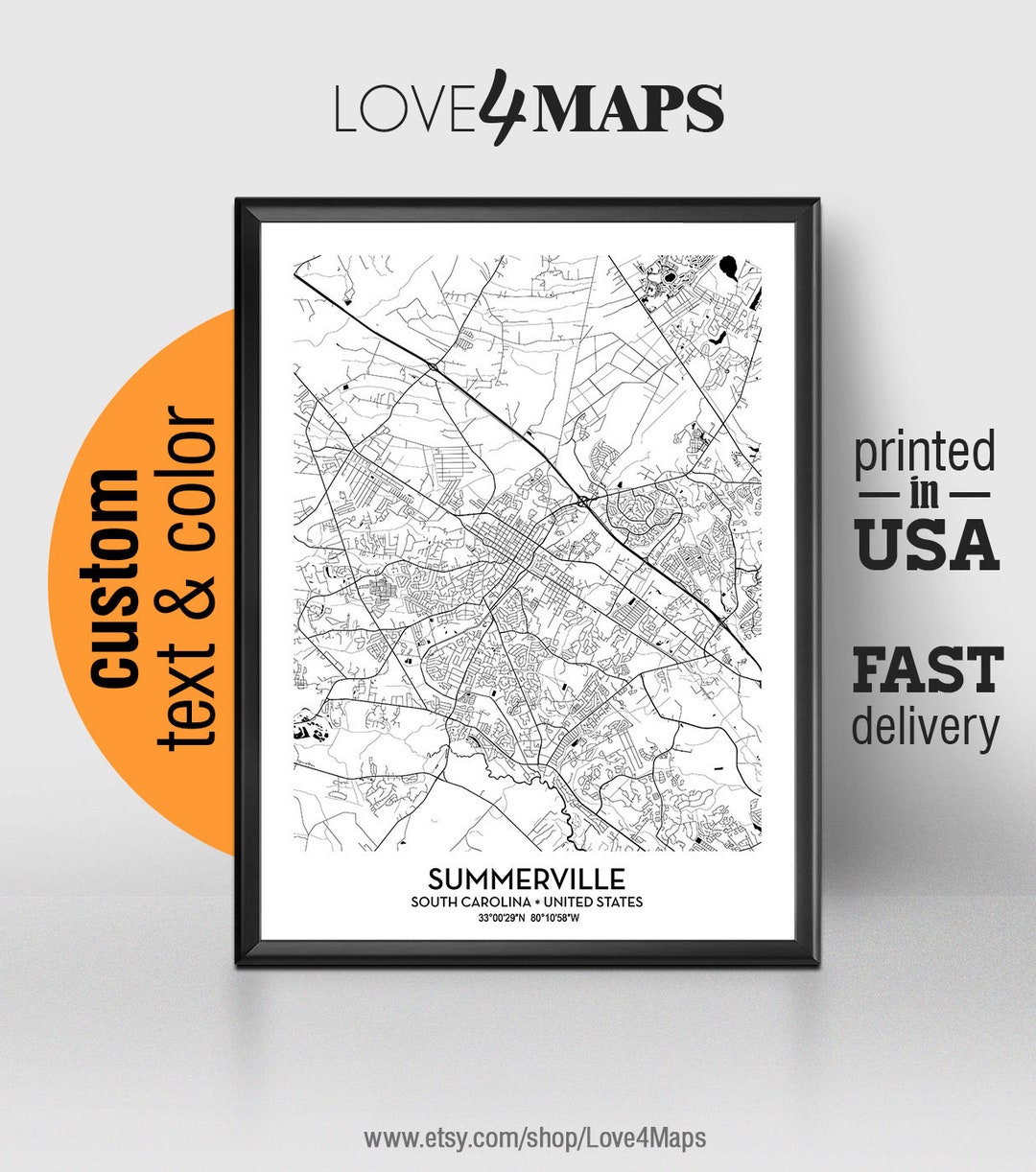 Summerville South Carolina Map Summerville City Print Etsy