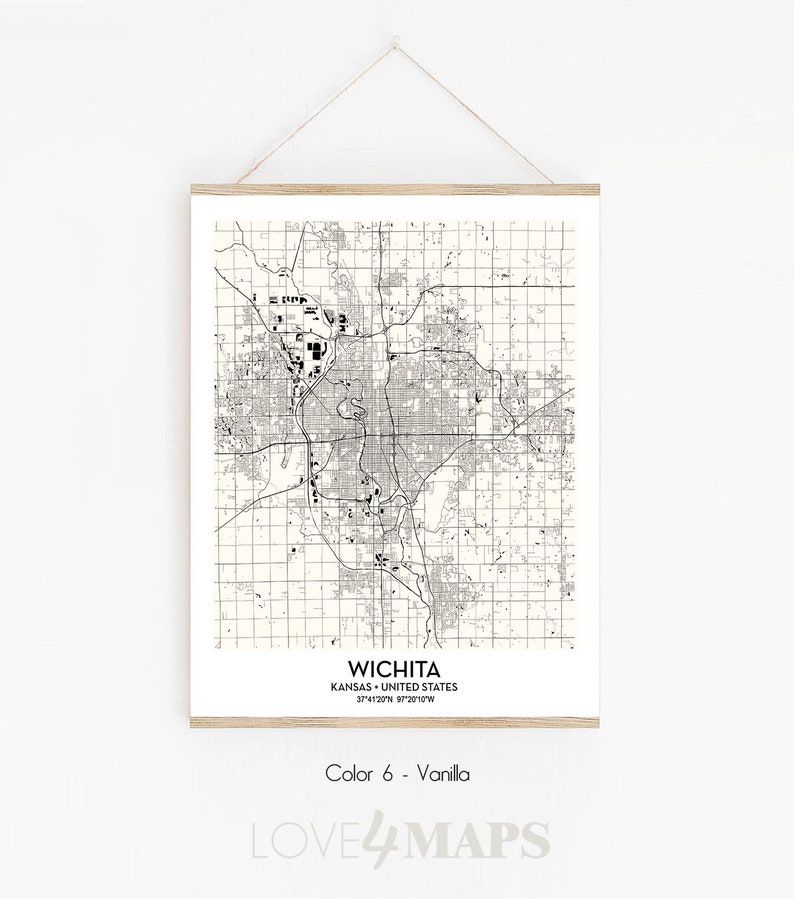 Wichita Ks City Map Poster Print Wall Art Decor Wichita Etsy