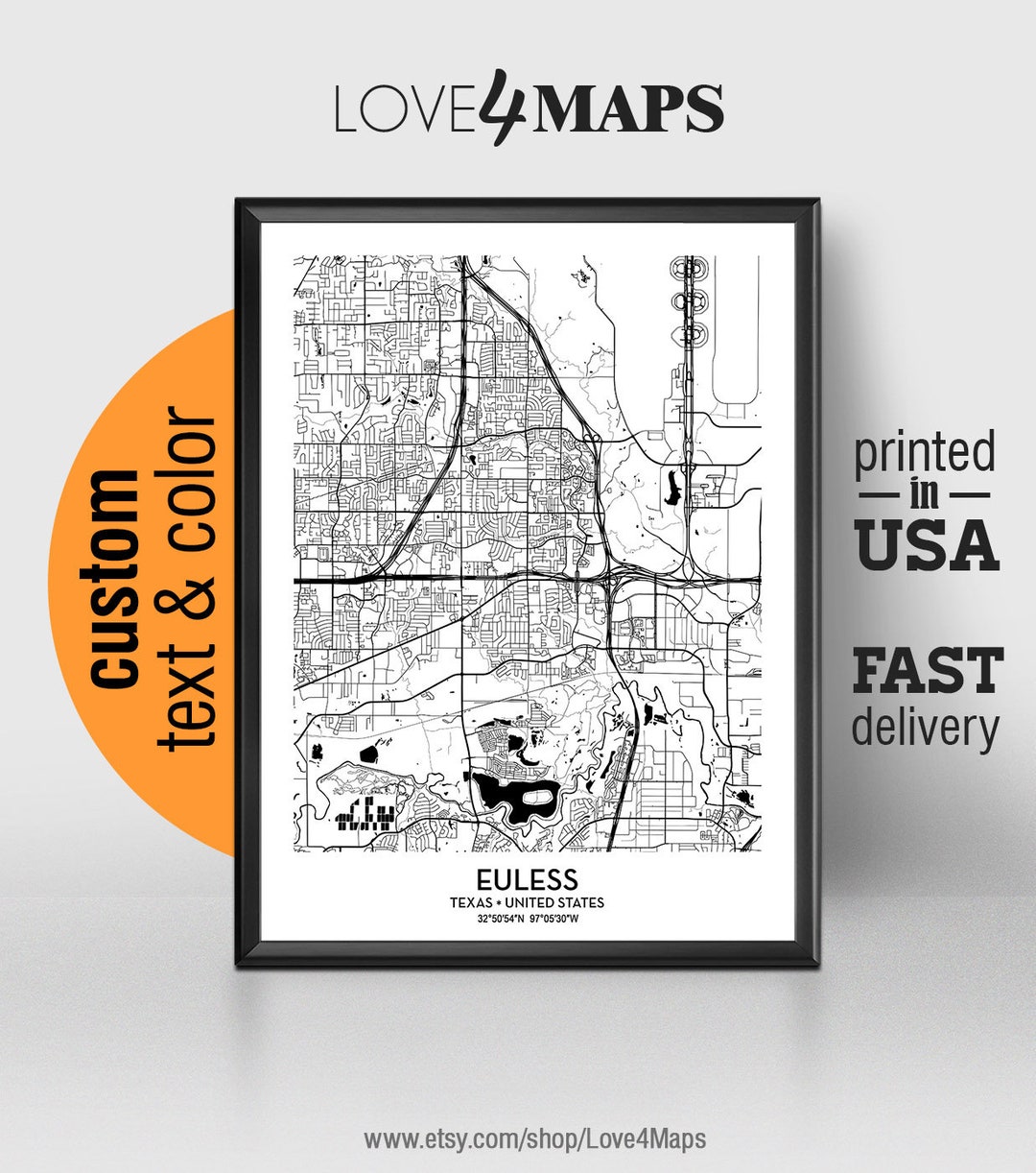 Euless Texas Map Euless City Print Euless Poster Etsy