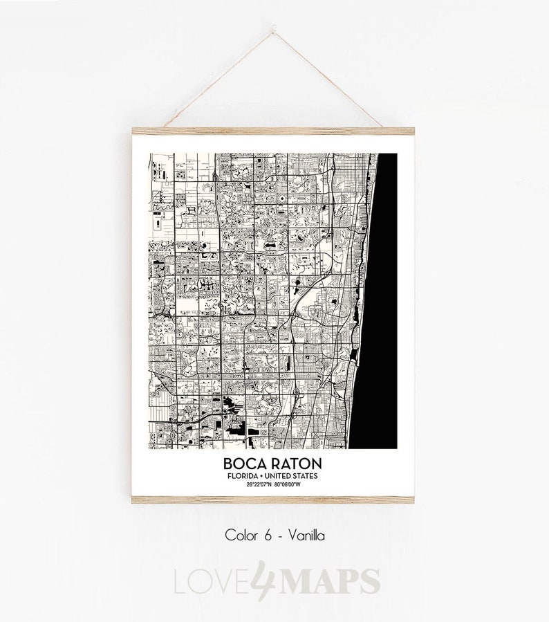 Boca Raton FL City Map Poster Print Wall Art Decor Boca Etsy
