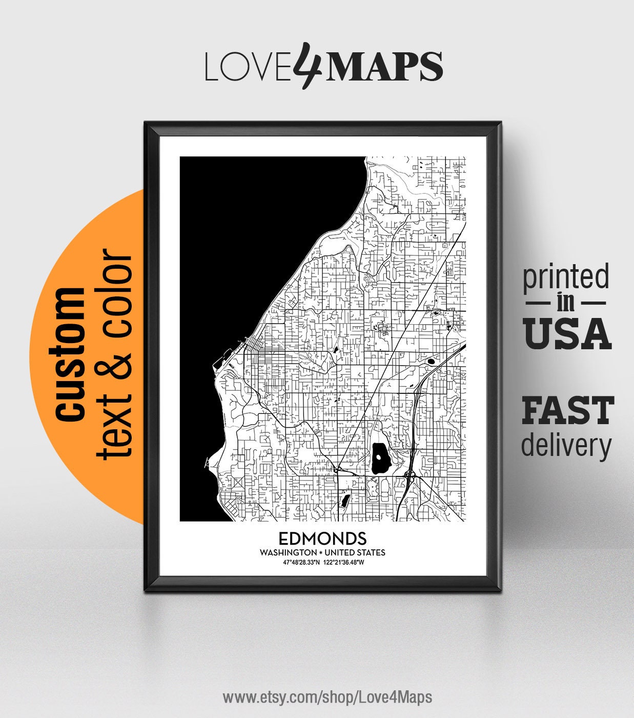 Edmonds Washington Map Edmonds City Print Edmonds Poster - Etsy