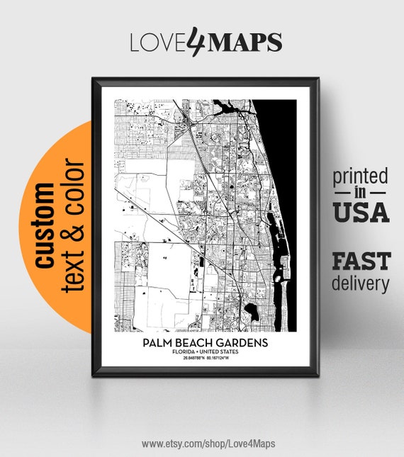 Palm Beach Gardens Florida Map Palm Beach Gardens City Print Etsy