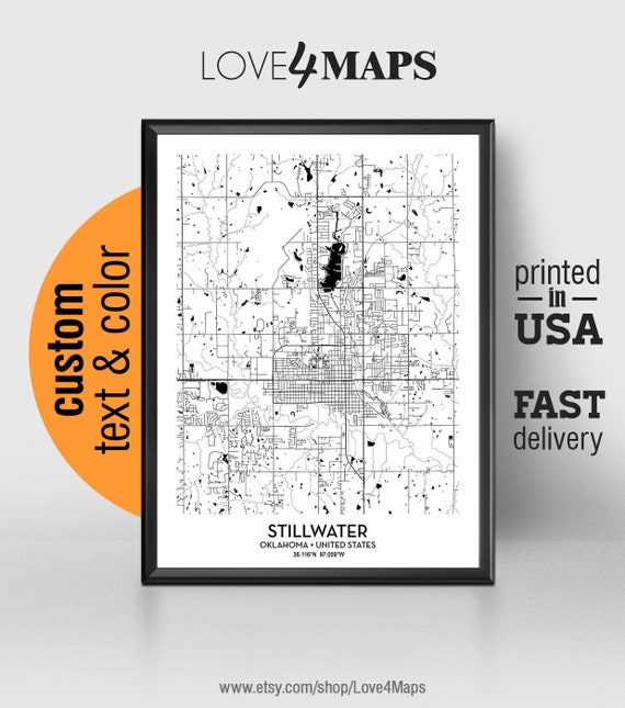 Stillwater Oklahoma Map Stillwater City Print Stillwater | Etsy