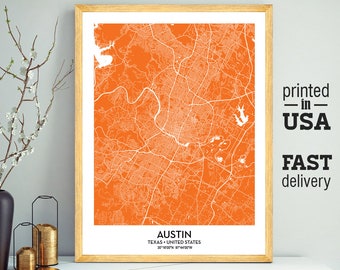 Austin Map Print Wall Art, Austin City Print, Austin Poster, Custom city map,  St. Edwards University, Huston-Tillotson University