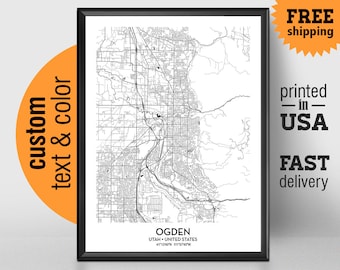 Ogden Utah Map, Ogden City Print, Ogden Poster, Personalized Wedding Map Art Gift For Couple, Custom city map