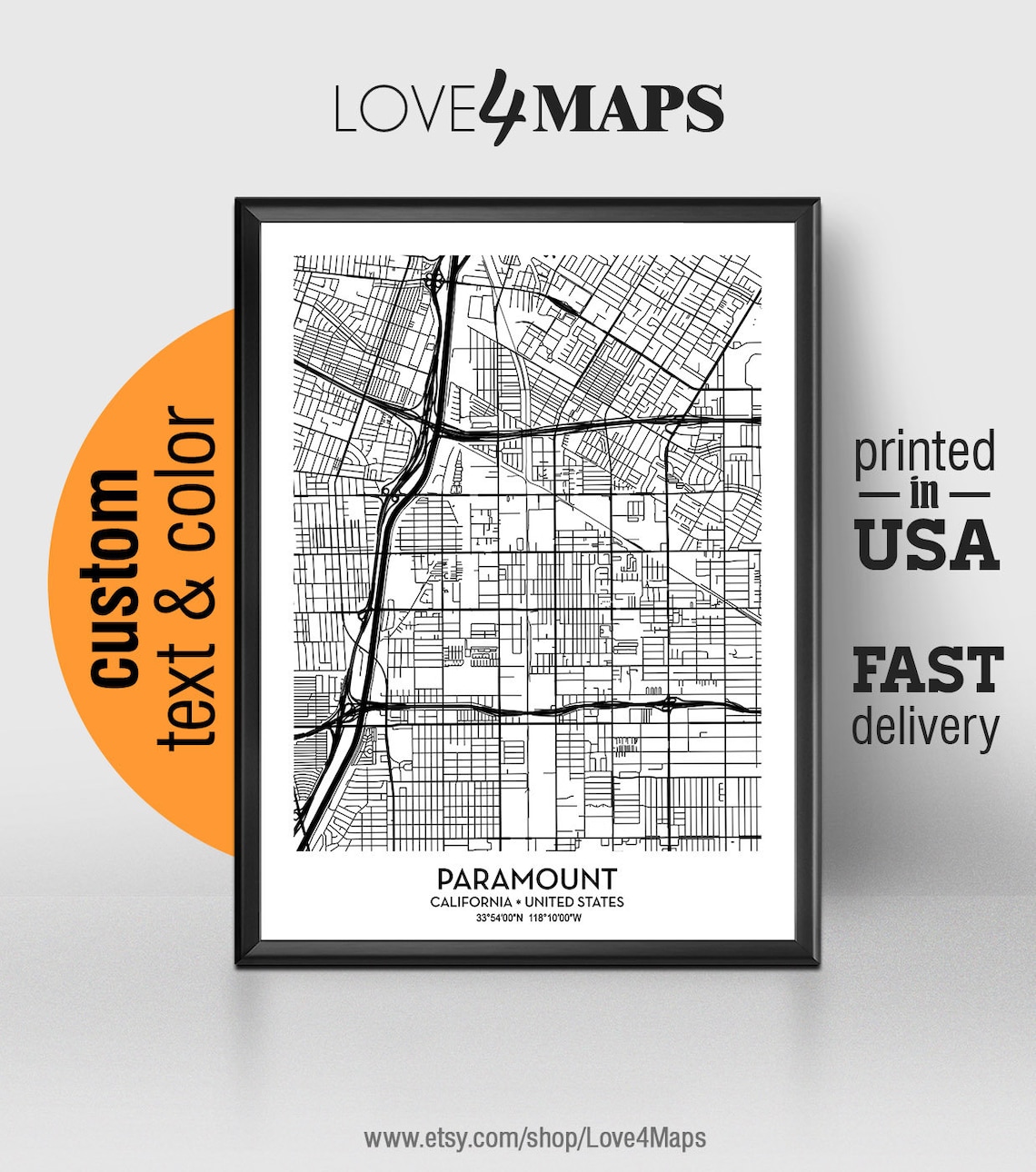 Paramount California Map Paramount City Print Paramount Etsy