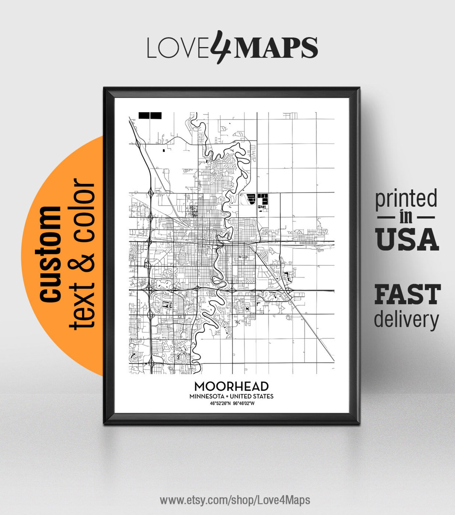 Moorhead Minnesota Map Moorhead City Print Moorhead Poster Etsy UK