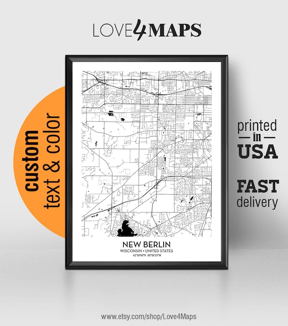 New Berlin Wisconsin Map New Berlin City Print New Berlin - Etsy New