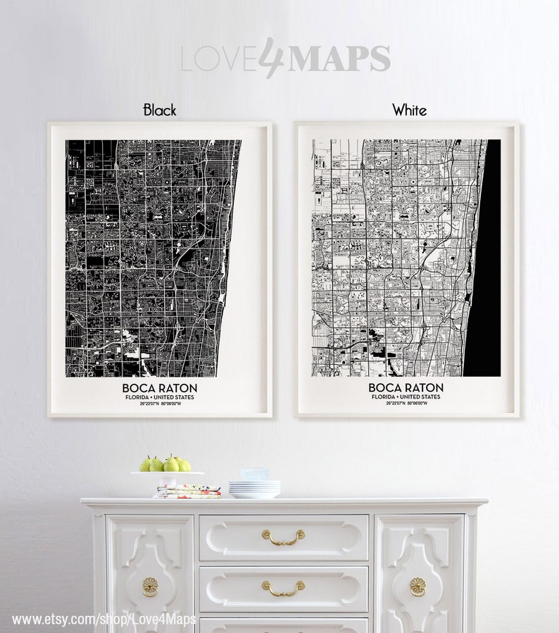 Boca Raton Florida Map, Boca Raton City Print, Boca Raton Poster, Personalized Wedding Map Art Gift For Couple, Custom city map image 2