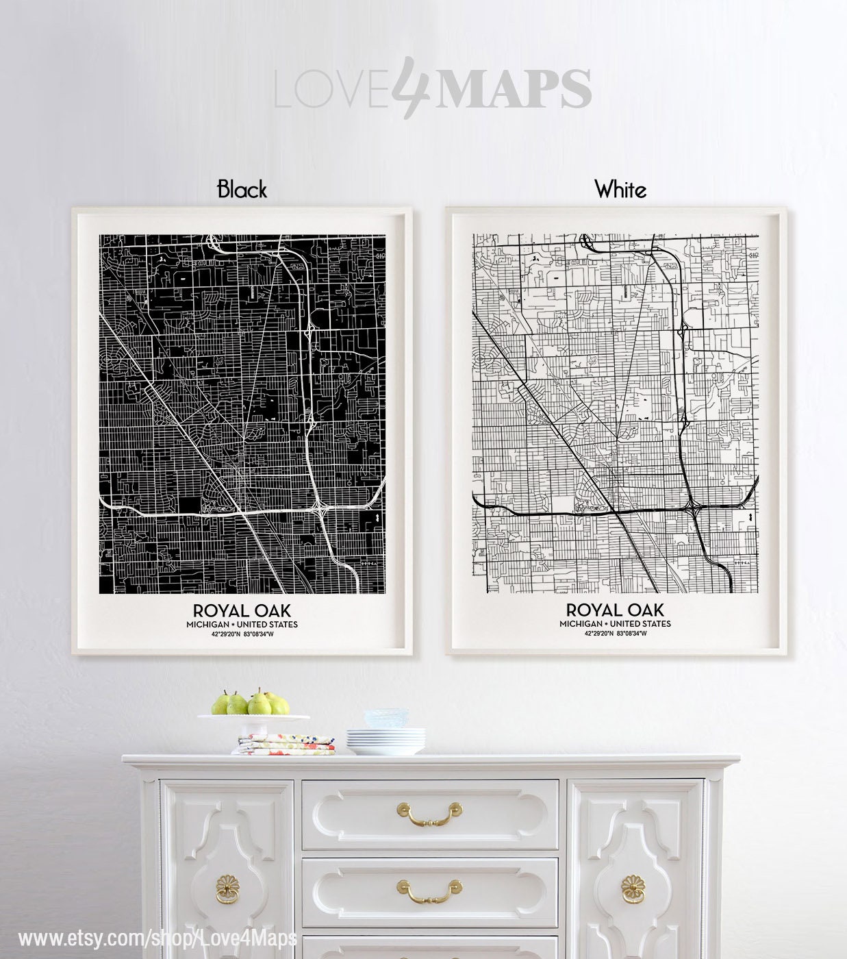 Royal Oak Michigan Map Royal Oak City Print Royal Oak Etsy