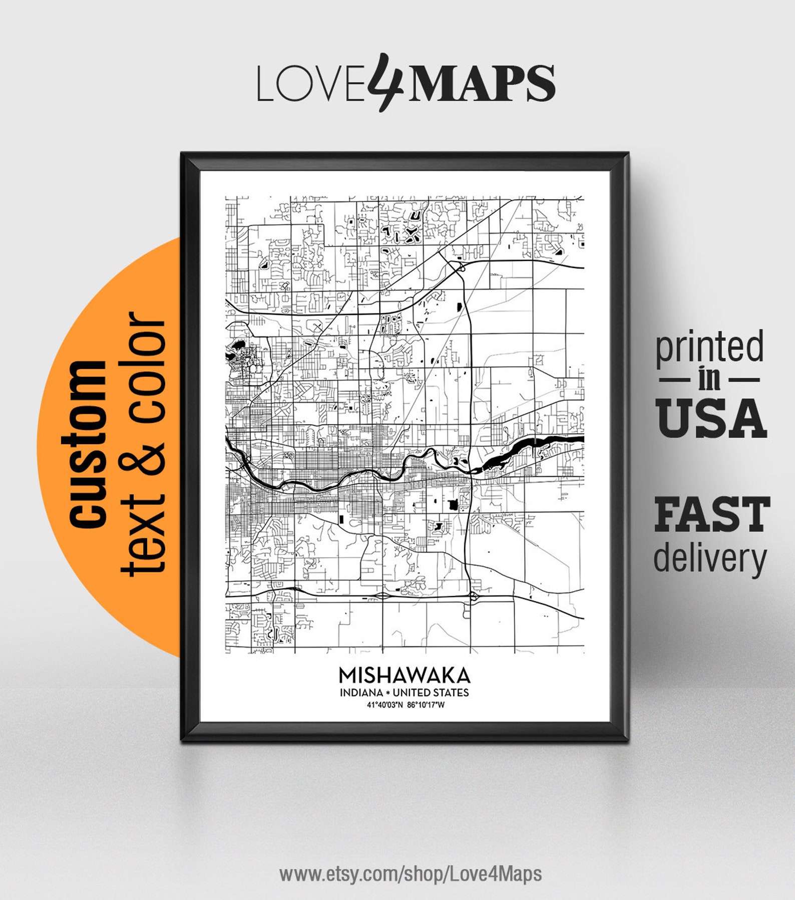 Mishawaka Indiana Map Mishawaka City Print Mishawaka Poster Etsy