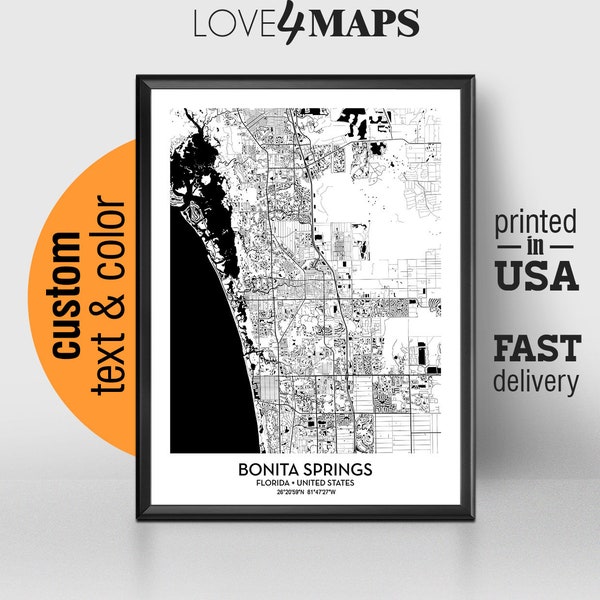 Map of Bonita Springs Florida Etsy