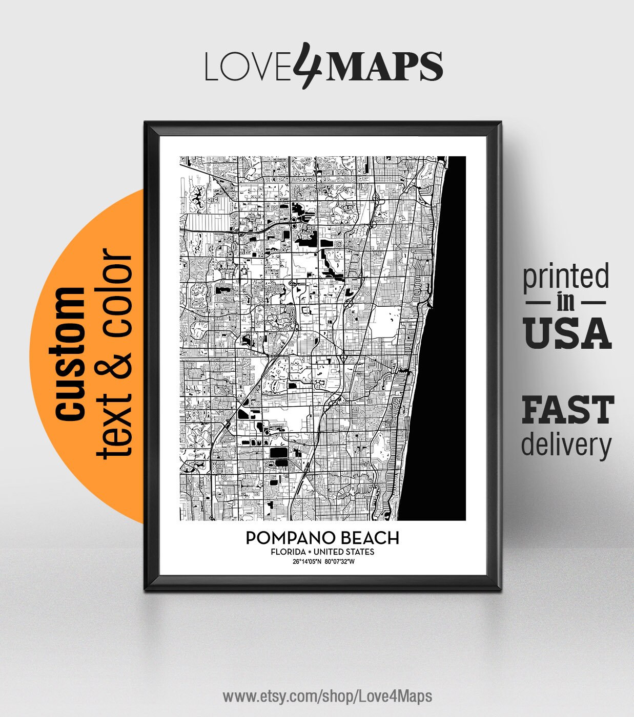 Pompano Beach Florida Map Pompano Beach City Print Pompano ...