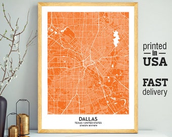 Dallas Map Print Wall Art, Dallas City Print, Dallas Poster, Personalized Wedding Map Art Gift For Couple, Custom city map