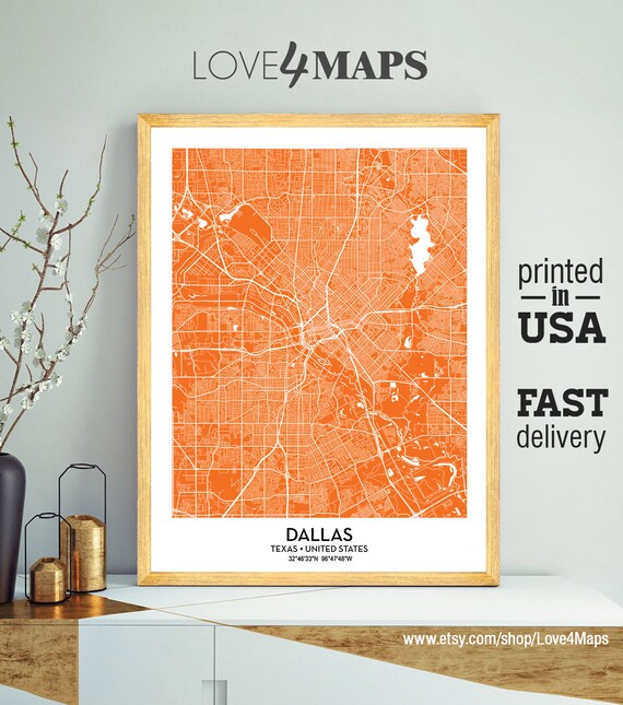 Dallas Map Print Wall Art Dallas City Print Dallas Poster Etsy