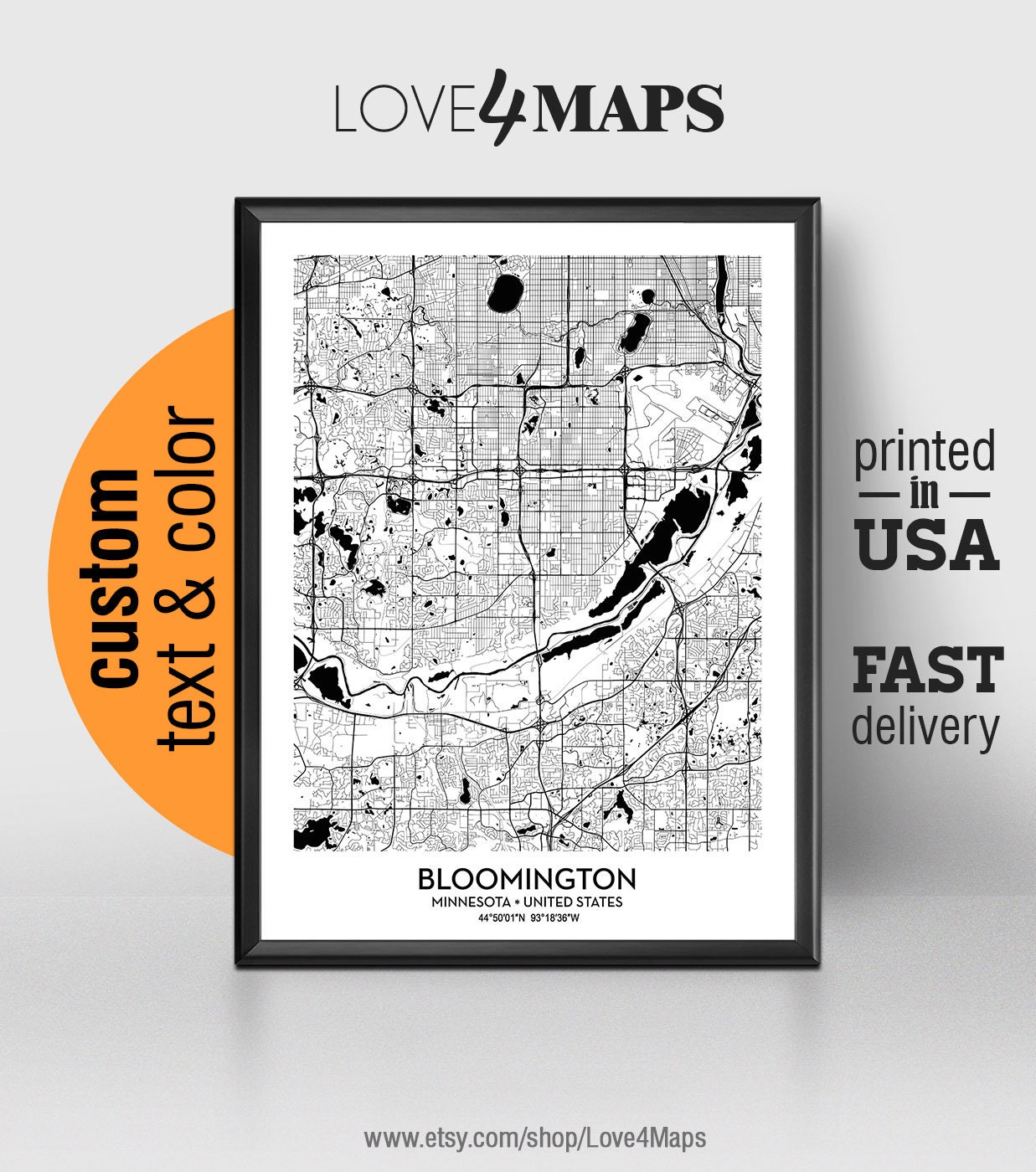 Bloomington Minnesota Map Bloomington City Print Bloomington Etsy