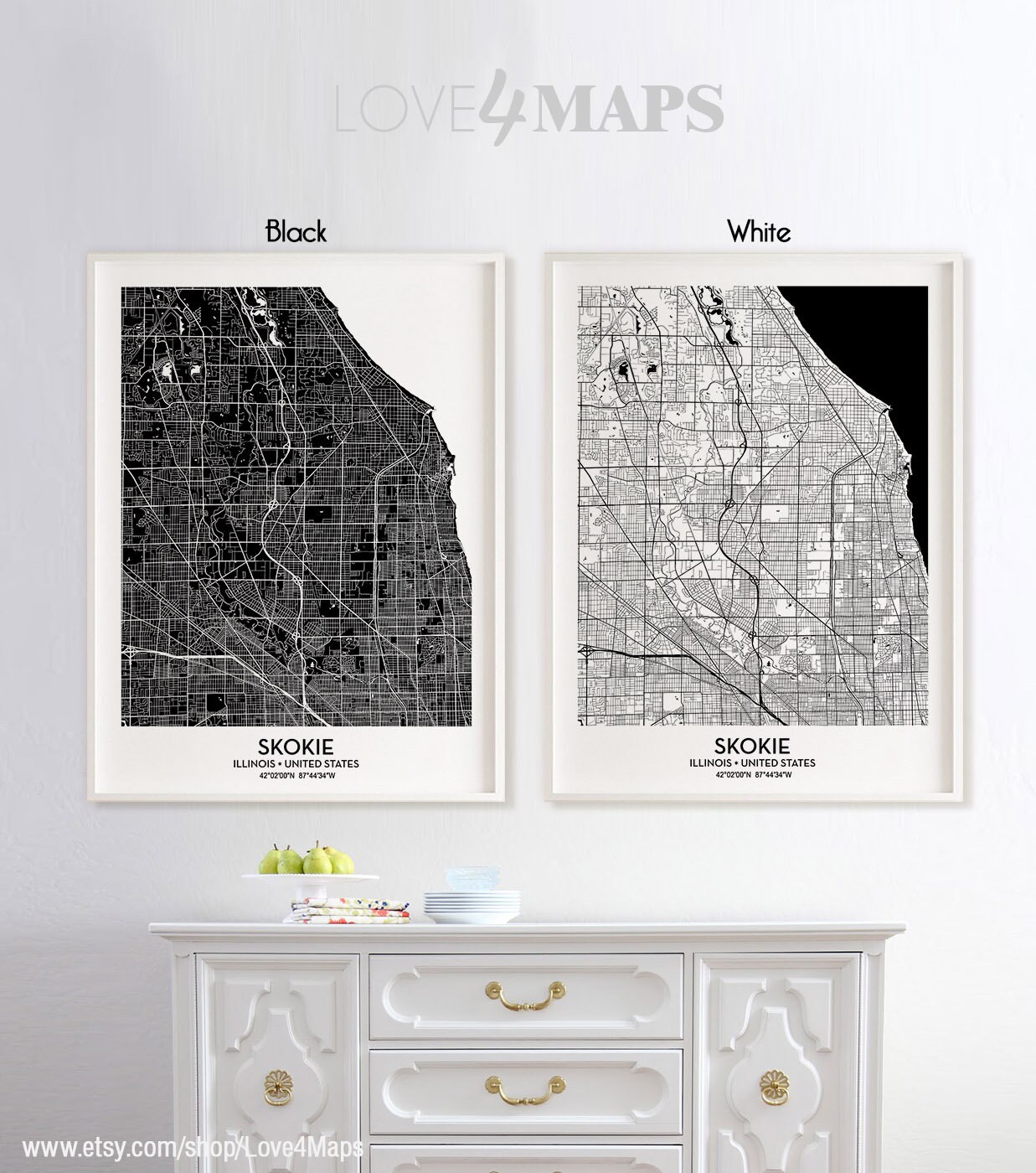 Skokie Illinois Map Skokie City Print Skokie Poster Etsy