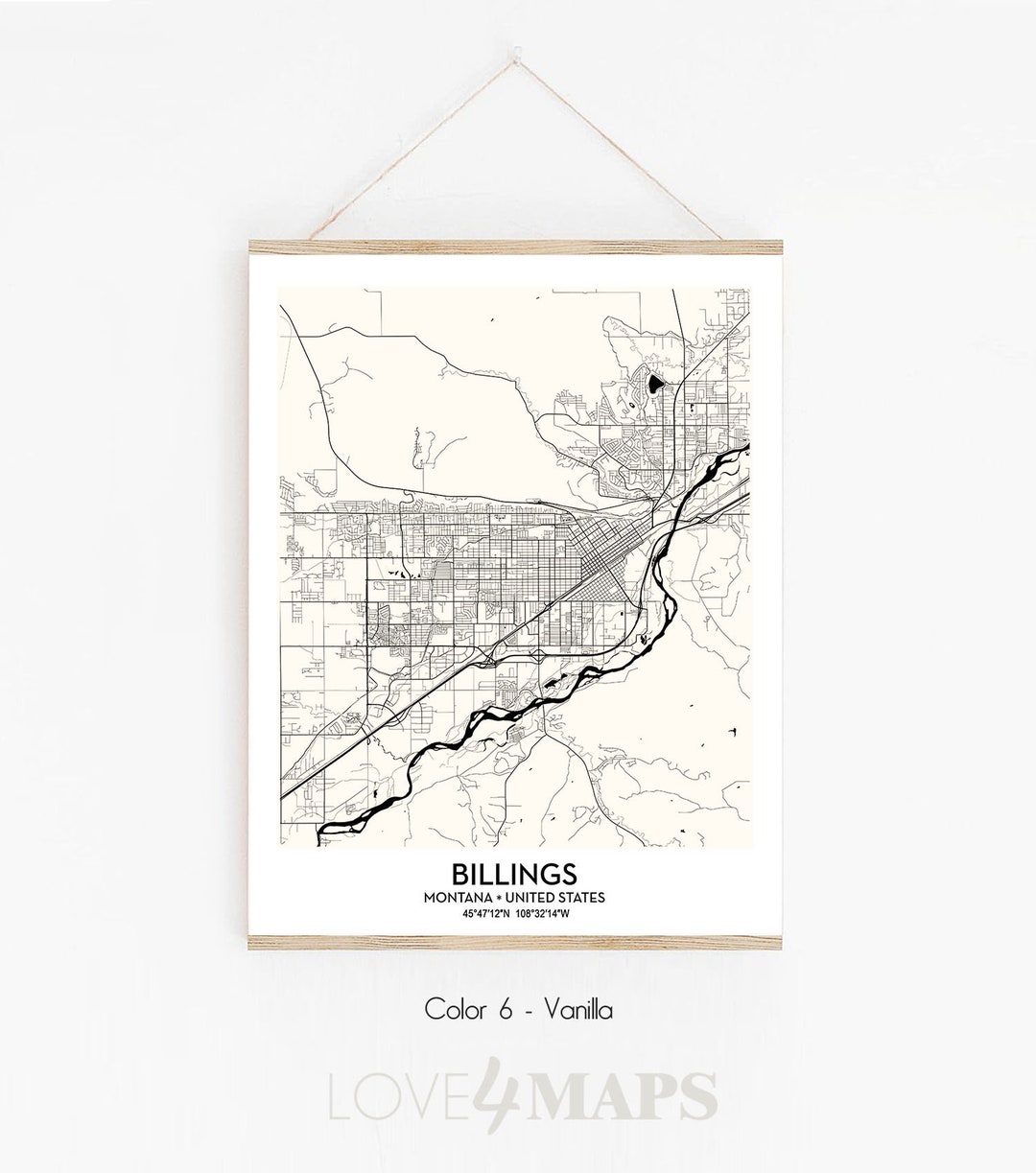 Billings MT City Map Poster Print Wall Art Decor Billings Montana Map