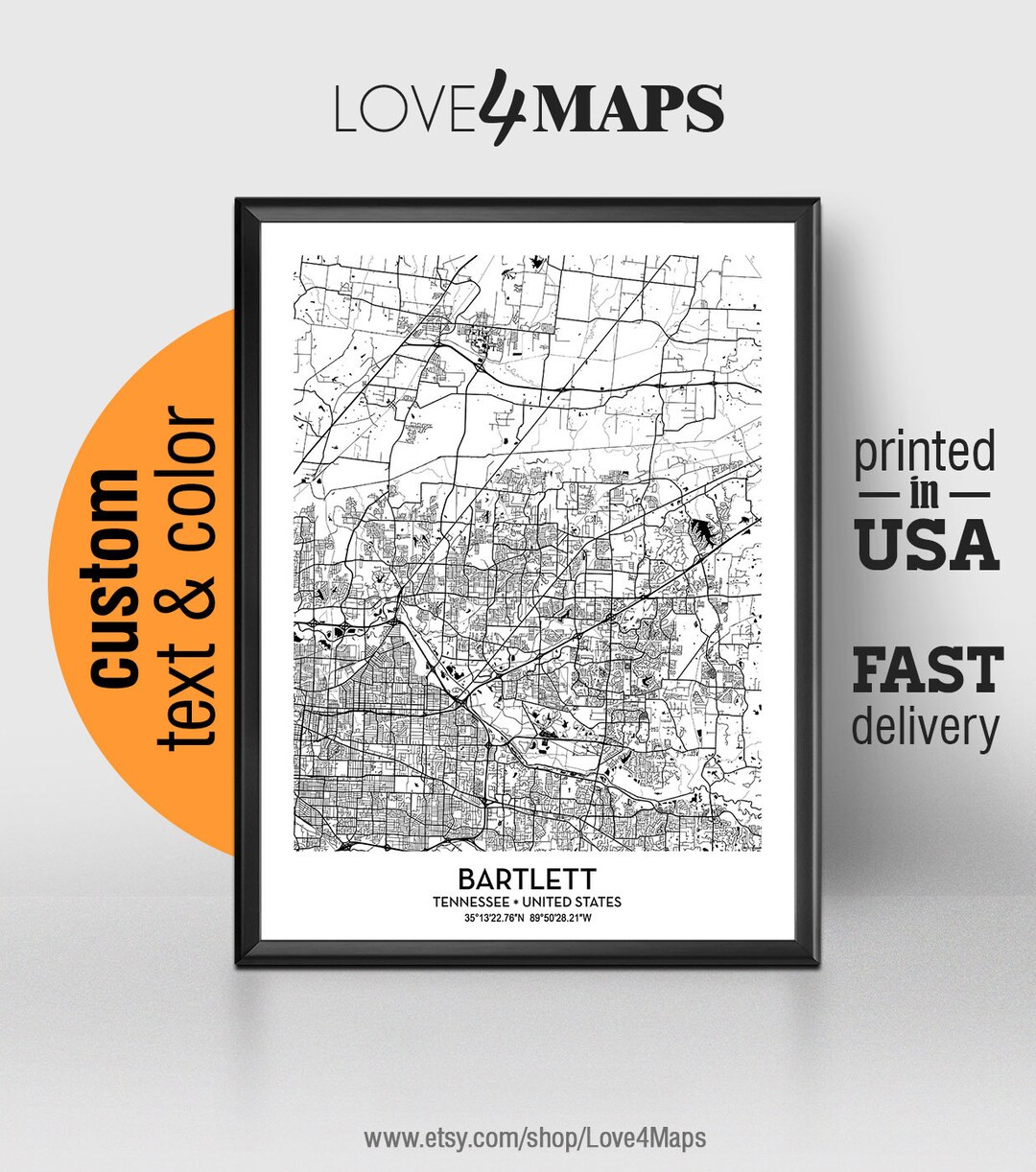 Bartlett Tennessee Map Bartlett City Print Bartlett Poster Etsy