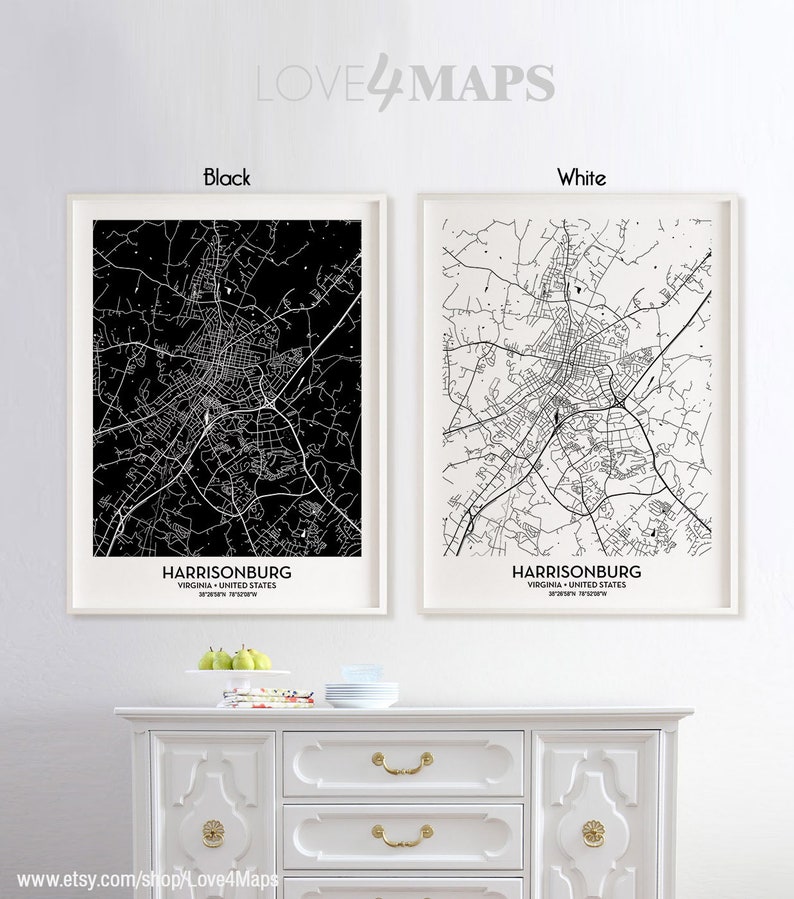 Harrisonburg Virginia Map Harrisonburg City Print Etsy